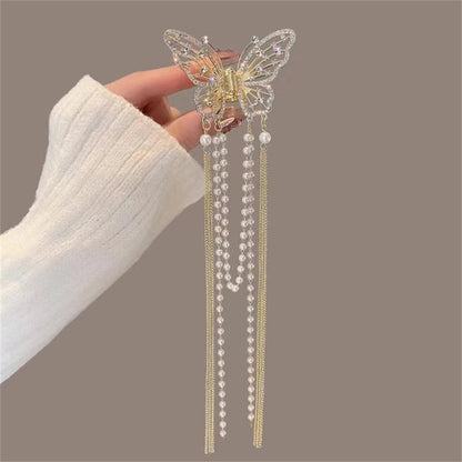 2026 New Butterfly Pearl Tassel Hairpin Korean Simple Side Clip Liu Haibian Clip Shark Hairpin Hair Accessories Women